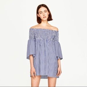 Zara Blue and White Striped Poplin Dress